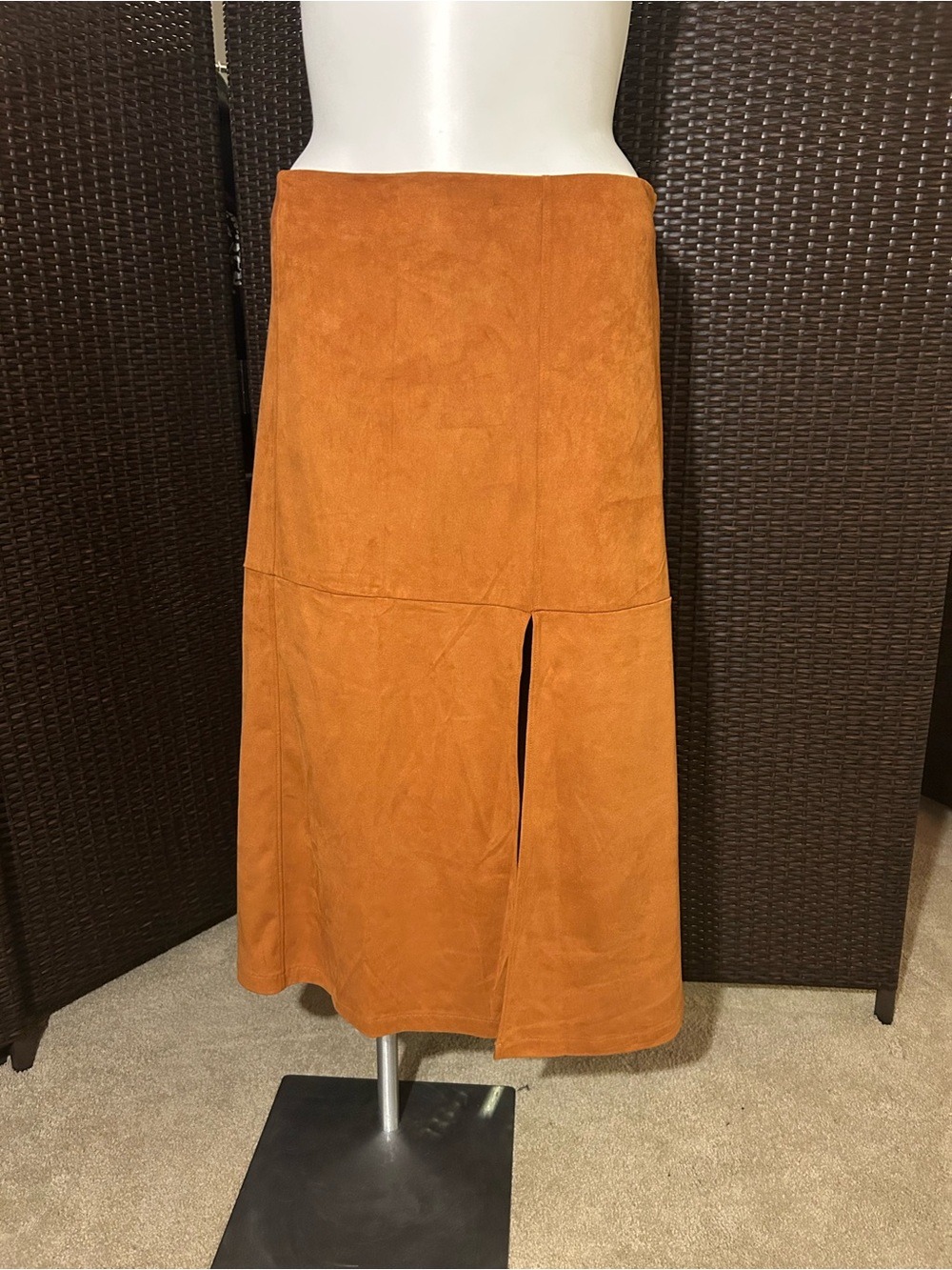 ELOQUII Women's Rust Colored  Faux Suede Midi Skirt with Front Slit NWT